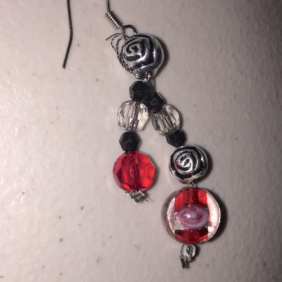 Red black clear BoHo OOAK glass retro pierced dangle sexy RETRO hippie earrings - Picture 14 of 17